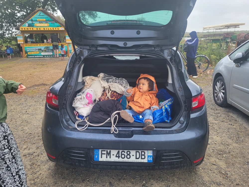 Siloë dans le coffre de la voiture